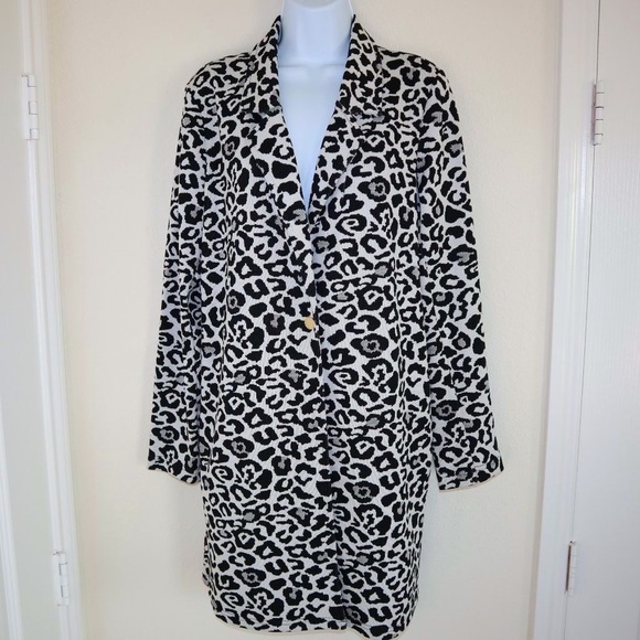 Andrew Marc‎ leopard print black and white longline open front cardigan size S - Picture 1 of 10